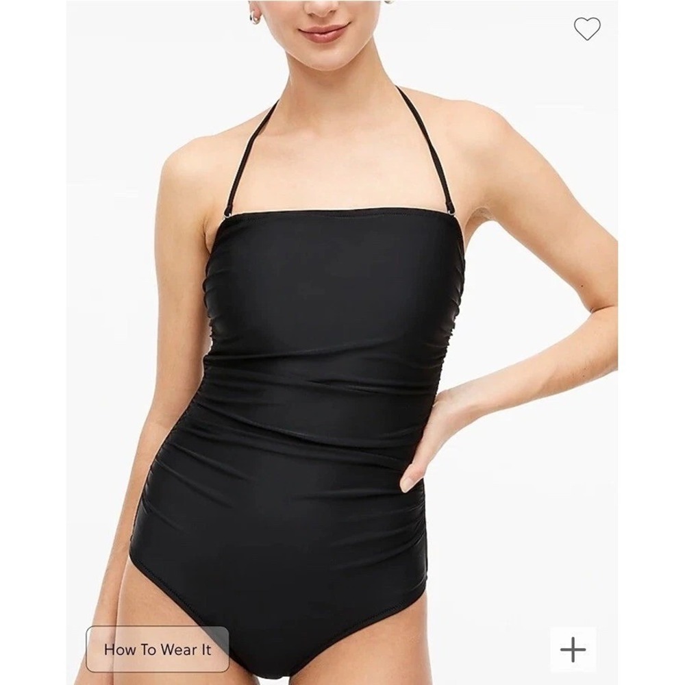 J. Crew Factory Swimsuit Strapless One Piece Size L Black Ruched Resort Beach